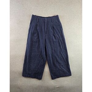 Uniqlo Trousers Womens 28-29W Navy Blue Wide Leg Linen Blend Striped Lagenlook